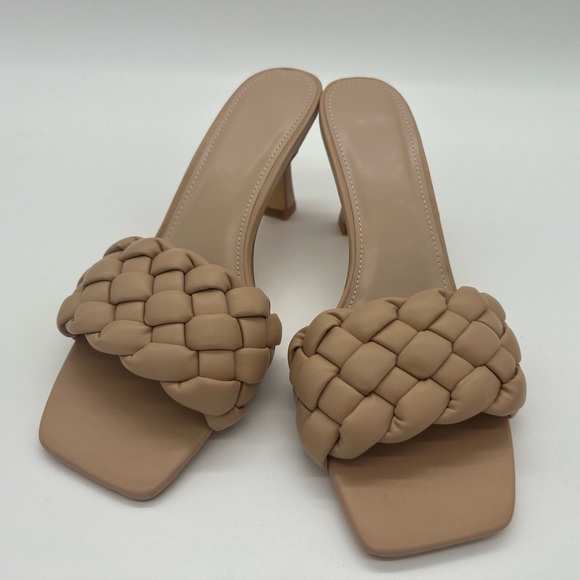 Braided Sandals, Chunky Stiletto Heels Backless Square Open Toe slip on - Picture 3 of 6